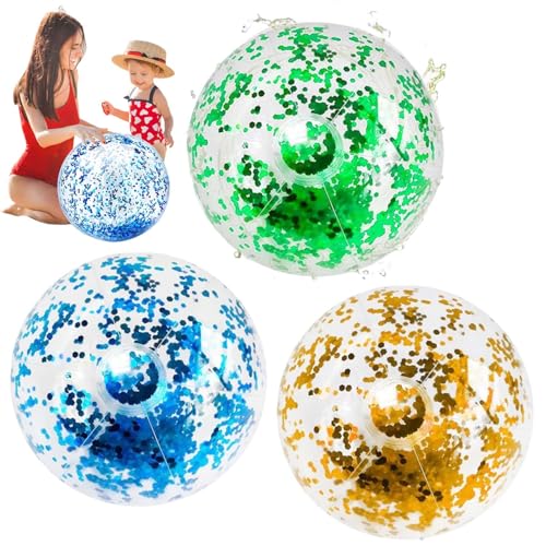 FeiOne Wasserball Aufblasbar, 3 Stück Aufblasbare Glitter Wasserbälle, Strandball, Beachball, Schwimmbad Party Ball Für Sommeraktivitäten Im Freien, Aufblasbarer Ball, Wasserball Groß