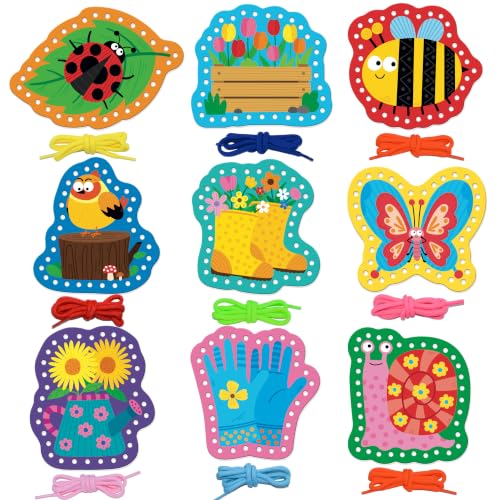 Image of Kids Lacing Cards, 9 PCS Double-sided Garden-themed S Cards with 9 Laces