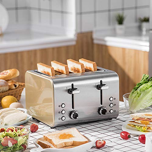 JTJxop 4 Scheiben Toaster, Brot Edelstahl Kompakt Toaster, mit 7 Browning-Einstellungen, Auftauen/Aufwärmen/Abbrechen… – Bild 3