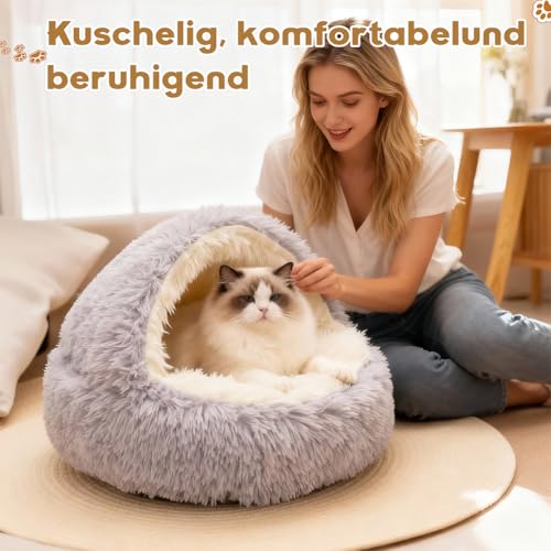 Katzenbett Flauschig Katzendecke, 50cm Kätzchenbett für Kleine Katzenhöhle, Gemütlich Katzenbett für große Katzenkätzchen Washbar Hundehaus, Weiches Plüsch Warm Winter Haustierbett für Katzen Hunde