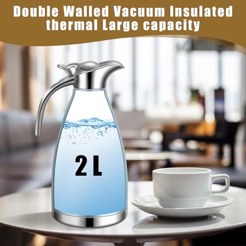 Uiifan 2 Pcs 68 oz Thermal Coffee Carafe Insulated Stainless Steel Coffee Carafe for Hot Liquids Vacuum Thermal Pot Creamer Dispenser with Brushes Keeping Hot Tea Milk Water(Khaki Blue) by Uiifan - Used condition - Image 4