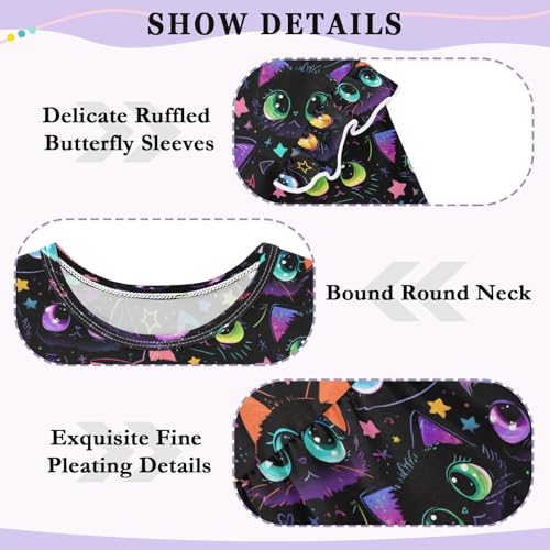 Dark Cat Eyes Girls Shirts Cotton Long Sleeve Ruffle Toddler Tee Tops 6