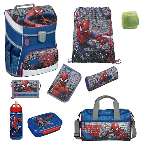 Familando Spiderman Schulranzen Set · Jungen Schulranzen 1. Klasse · Scooli Campus Fit Schultasche · ergonomisch & leicht · 9tlg. mit Sporttasche