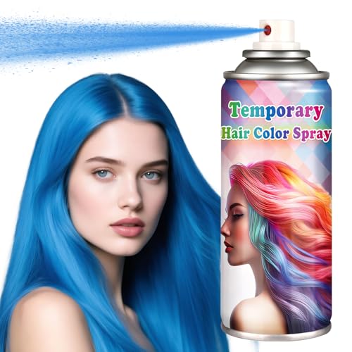 LZXLUKGIR Blue Temporary Hair Color Spray for Kids Women,One-time Use Washable Hair Dye,Non-sticky Colored Hair Spray with Protective Set for Cosplay Halloween,120ML (Blue)