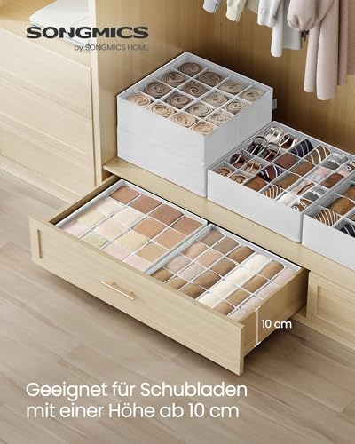 SONGMICS Unterwäsche-Organizer 4er Set, 80 Fächer (2x16+2x24), Schubladen-Organizer faltbar, Ordnungssystem Kleiderschrank, Aufbewahrungsboxen, Socken, Unterwäsche, Krawatten, cremeweiß RUS011W01