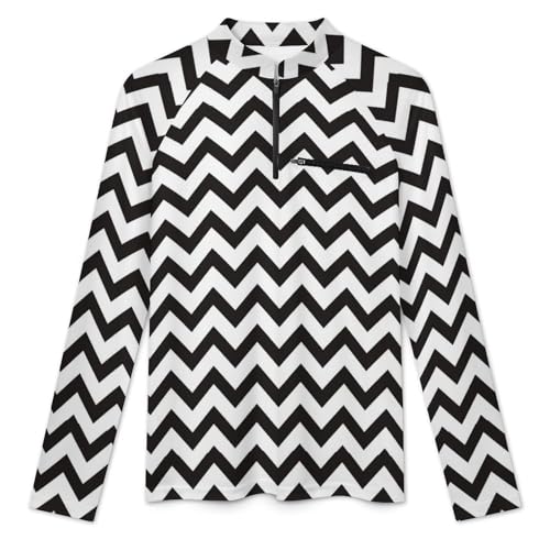Black and White Zig Zag Lines Men's Rash Guard Long Sleeves Quick Dry Fishing Workout Shirts with Zipper3