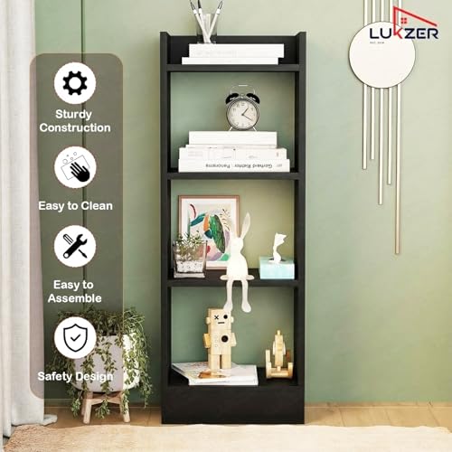 Image of Lukzer 3 Layer Engineered Wood Multipurpose Rack Bookshelf Storage Organizer Stand (MR-010 /Black /80x33x22cm) - Modern Black Cabinet Storage for Home Organization