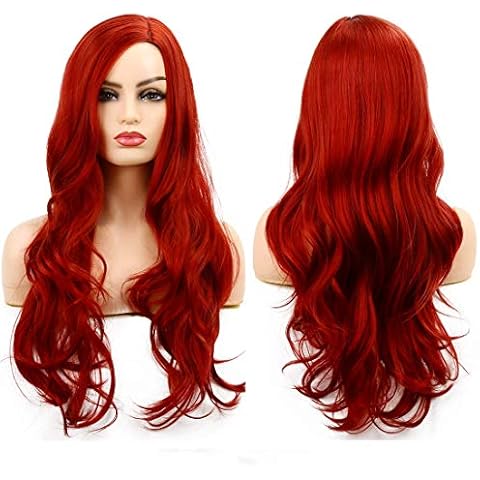Perücke Rot Damen Lang Lockig gewellt Haare Perücken Synthetische Cosplay Volle Perücke Halloween Kostüm Party Beweig Cover