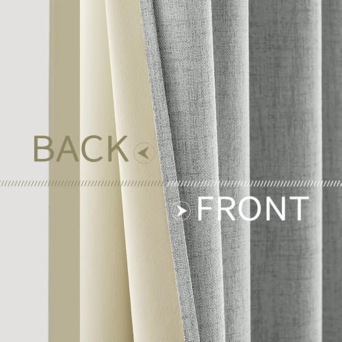 Image of MIULEE 100% Blackout Linen Curtains for Bedroom Thermal Insulated Glacier Gray Grommet Room Darkening Curtains & Drapes for Living Room 52 x 96 Inch (2 Panels)