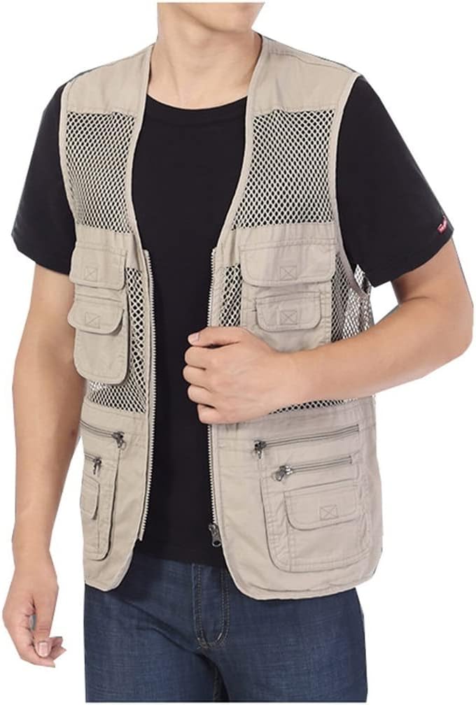 Men's Safari Fishing Vest Summer Outdoor Mesh Work Journalist's Vest Jacket