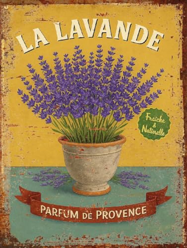 Plaque Métal Vintage Lavande – Déco Murale Maison ou Jardin – Parfum de Provence (15x20cm)