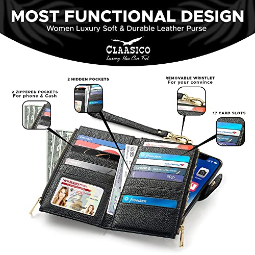 Women’s Rfid Wristlet Wallet & Phone Holder | Multi Credit Card Bifold Organizer W/Zipper Pockets & Sweetly Packed In Gift Box #TOP2