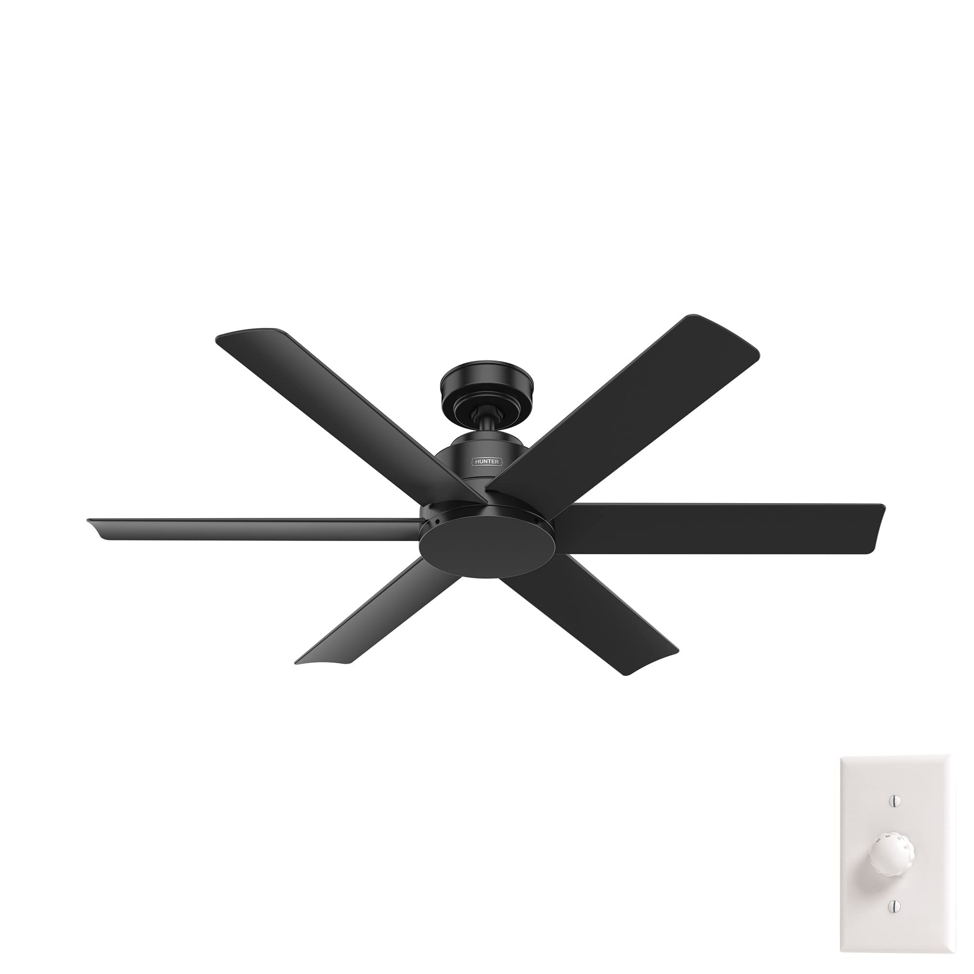 52 inch Outdoor or Indoor Ceiling Fan No Light - Black Ceiling Fan without Light, For Patio, Porch, Garage, or Living Room, Standard Mount, 6 Blades, Wall Control - Kennicott 51180, Matte Black