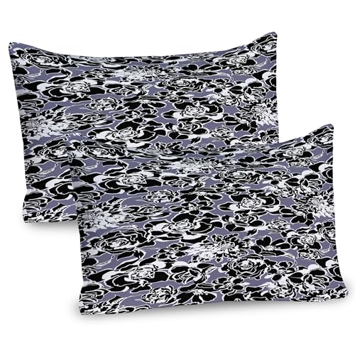 Ambesonne Flower Pillow Sham Set of 2, Floral Continuous Pattern Monochrome Style Garden Art Flora, Quality Microfiber Bedding Item for All Seasons, 30