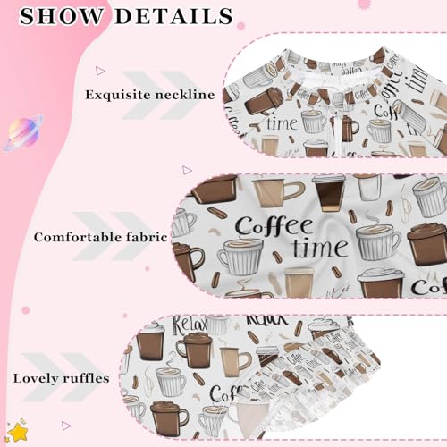 ALAZA Coffee Cup Cartoon Girls One Piece Swimsuit Long Sleeve Rashguard Swimsuit UV 50+ Swimwear Zip4