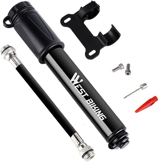 LLQQ Bike Pump, Mini Bike Pump Bicycle Pump with Needle and Frame Mount Perfect for Bikes with Schrader Valve or Presta Valve, for Balloon Swim Ring Basketball, Black