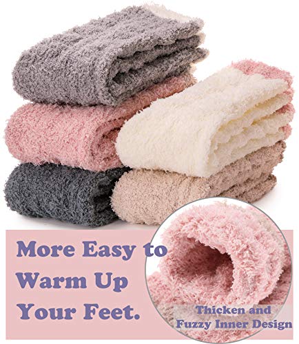 Image of EBMORE Fuzzy Socks for Women, Thick Cozy Warm Fluffy for Winter | Ultra Soft Plush Fleece Lining, Stretch Cuff, Comfy Heel & Toe, for Home & Sleep, Gifts Cabin Slipper Socks, 5 Pairs