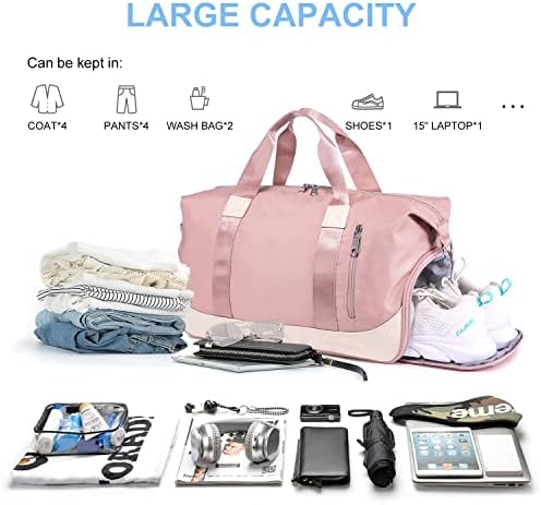 LOVEVOOK Duffle Bag for Women Travel Weekender Overnight Bag Lightweight Carry On Bag Sports Gym Bags with Toiletry Bag & Shoes Compartment,Pink&White 2 LOVEVOOK Duffle Bag for Women Travel Weekender Overnight Bag Lightweight Carry On Bag Sports Gym Bags with Toiletry Bag & Shoes Compartment,Pink&White
