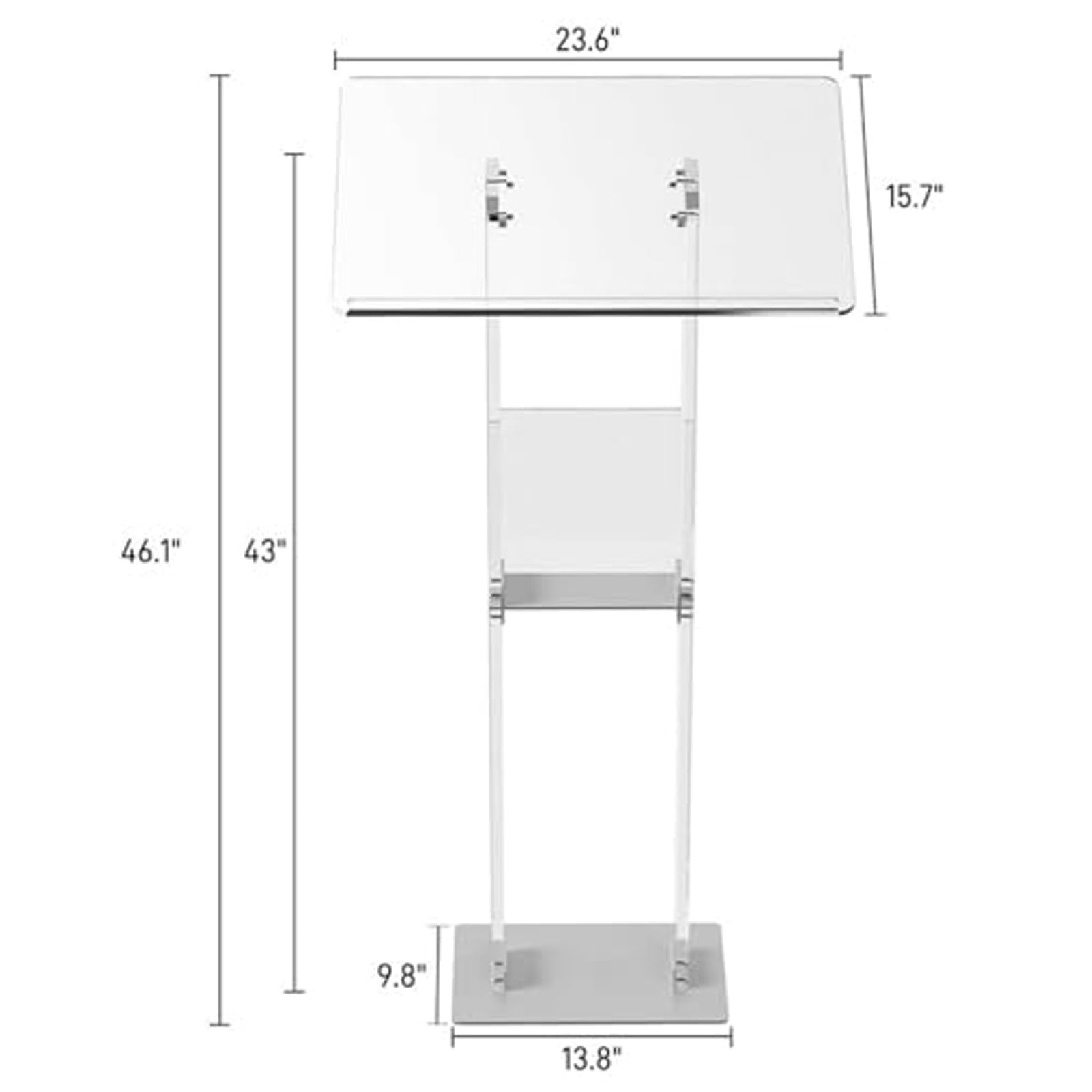 Podium en acrylique transparent, pupitre d'église avec Base en métal | Bureau de réception sur pied for hôtesse, for concert, mariage, événement, salle de classe