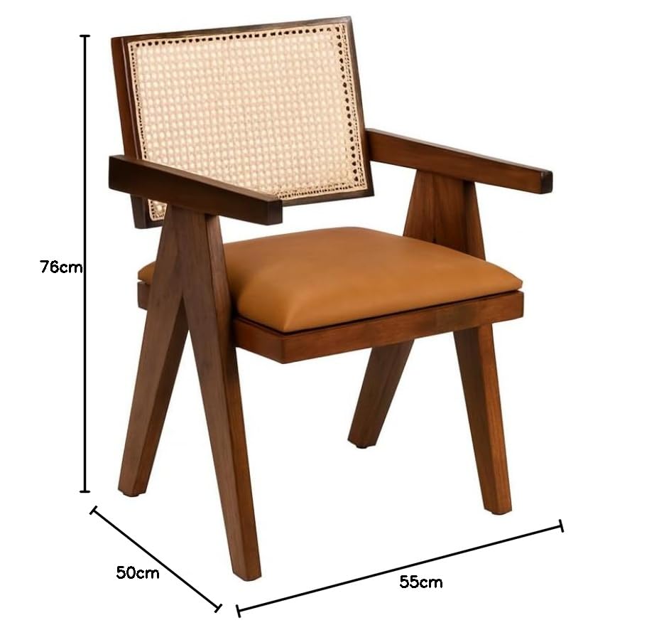 Image of Furniture Solid Sheesham Wood Arm Chair with Cushion and Cane Back Support Chair Living Room Bedroom Home Wooden Armchair Furniture Garden Balcony Outdoor & Indoor Set (Honey Camel seat)