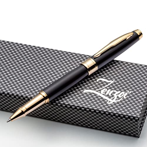 Zenzoi Matte Black Gold Rollerball Pen | Luxury Pen For Men, Pen For Women | Fancy Pen Gift Set W/Nice Fine Point Quality Gel Ink & High End Pen Box | Elegant, Business Writing Pen, Executive Pen #TOP7
