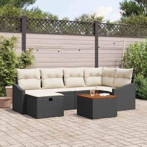 Genérico Conjunto de sofás de jardín 7 pcs Negro ratán sintético, Conjuntos de jardín Negro,3359565