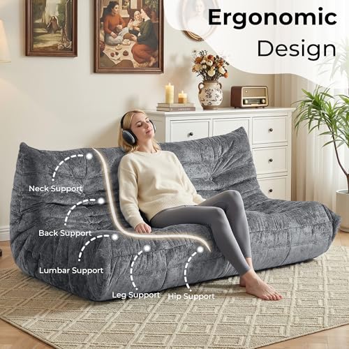 Image of HABUTWAY Giant Bean Bag Chairs Lazy Sofa for Adults,3 Seater,Grey