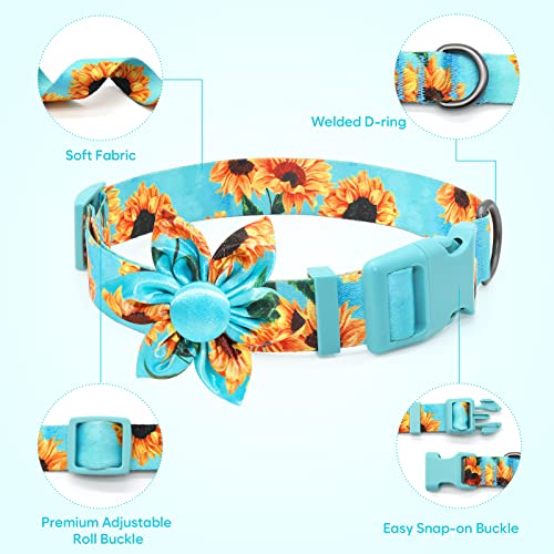 Fancy Floral Boy Dog Collar With Sunflower Bowtie - For Cute Male Cats & Dogs - Small to Large Sizes, Sunflower-Teal - Image 4