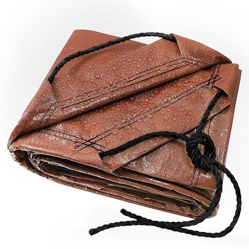 TARPAL 8x8 Feet Small tarp with Drawstring Tarp Waterproof Brown Medium Duty tarps Multipurpose Cover for Leaf Camping Firewood Outdoor Furniture etc.