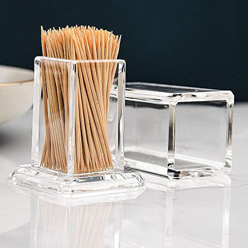 ANMOO Toothpick Holder, 2PCS Acrylic Box Transparent Square Cocktail Dispenser With Lid for Home/Party/Restaurant