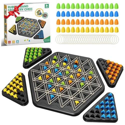 Image of LUXART Chain Triangle Chess Game | Rubber Band Geometry Strategy Board Game for Kids & Adults | 25 x 25 cm Educational Puzzle Toy for 2-4 Players | Includes 84 Pieces & Storage Bag