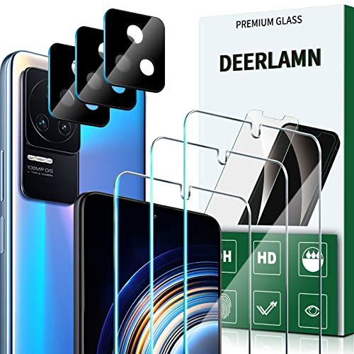 DEERLAMN Verre Trempé pour Xiaomi POCO F4 5G (pas POCO F4 GT)/ Redmi K50 / Redmi K50 Pro, 9H Dureté, Protection Écran et Caméra Arrière Protecteur, 3+3 Pièces Cover