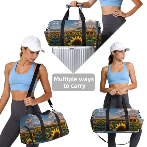 Bolsa de equipaje de mano grande para deporte y viajes con diseño de girasoles 4