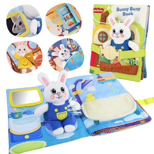 Image of Busy Book for Toddlers 1-3, Toddler Travel Toy and Montessori Quiet Book with Attached Bunny, 12 Fine Motor Activities Gifts for 1 Year Old Boys Girls Birthday Gift
