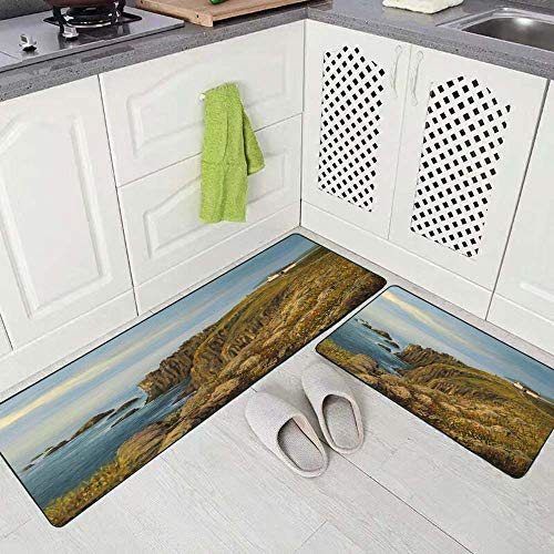 Oil Painting Landscape Kitchen Rugs,TOMWISH 2 Piece 17"x48"+17"x24" Rugs Oil Painting on Canvas
