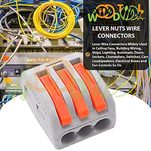 Image of 3 Circuit Inline Splices Connector - Lever Nuts Wire Connectors - Quick Wire Connectors - Compact Splicing Wire Connectors (4pcs, 3-Port, Orange)