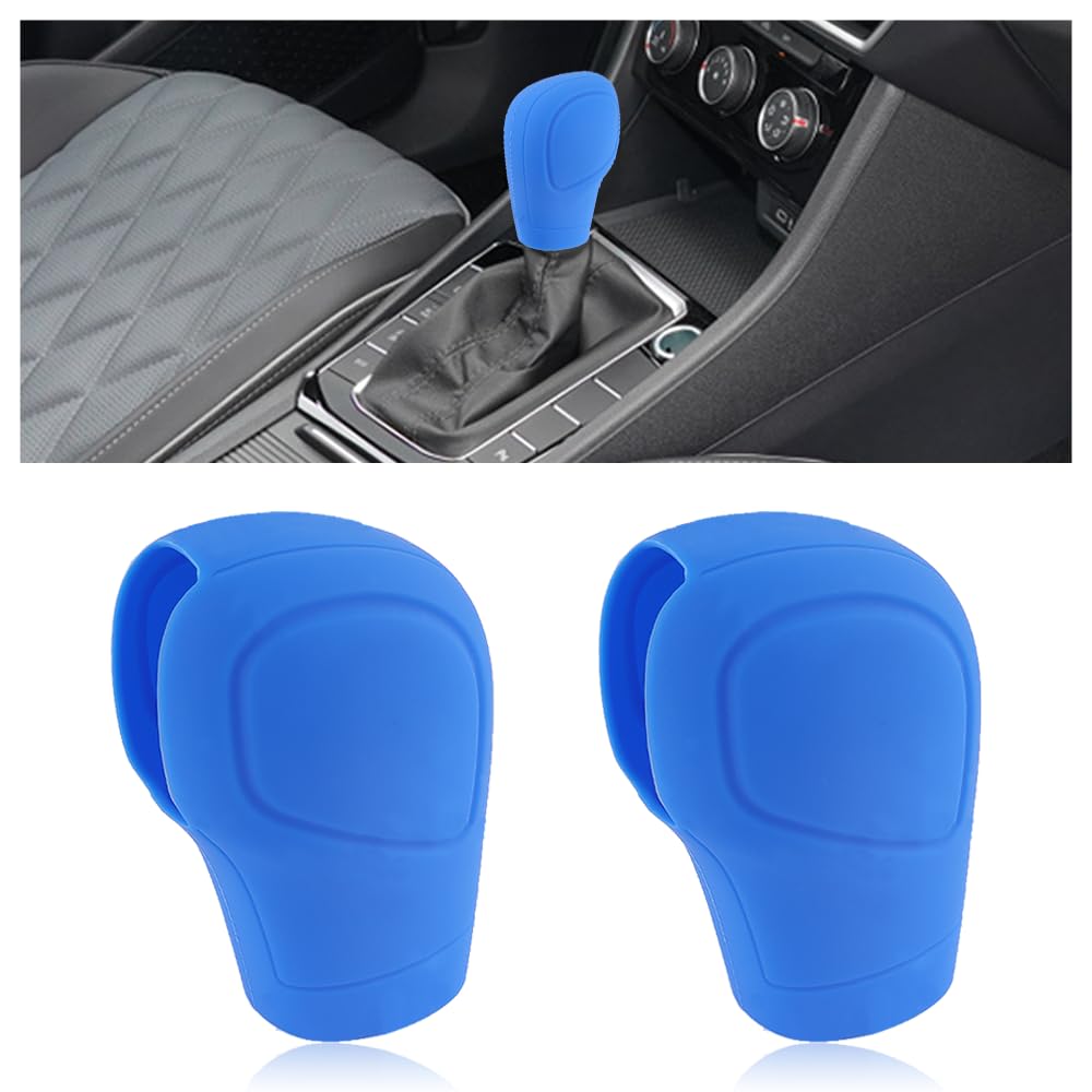 OFBAND 2PCS Silicone Car Gear Shift Cover,Anti-Slip Shift Knob Cover Effectively Protects Stick Shift Knob,Universal car Interior Accessories Gear Shifter Knobs Decoration (Blue)