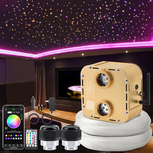 Image of 32W Twinkle Starlight Headliner Kit, 1600pcs*0.03in*13.1ft LED Fiber Optic Lights Kit, Star Ceiling Light+10 Crystals+Adapter+Car Use Plug for Car Roof /Home with APP /Remote /Music Mode