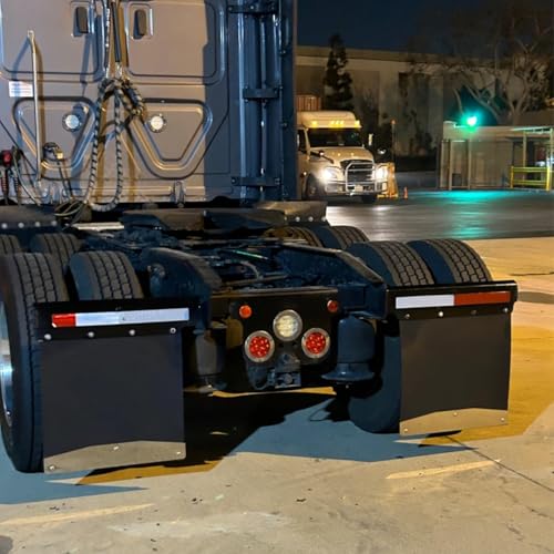 Image of Pair 24 inch Stainless Steel Mud Flap Weights and Backing Plate 4 Pack with Aluminum Reflectors for Semi Trucks Trailers
