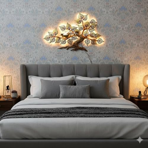 Image of Bharat Art Metal Tree Wall Art with LED Light for Living Room | Handcrafted Iron Tree Wall Hanging Home Decoration for Bedroom, Hall, Office & Entrance | Nest Tree | 39 X 1.5 X 24 inch | WD051