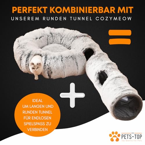 One PETS-TOP Katzentunnel XXL – Katzentunnel Große Katzen – Rascheltunnel für Katzen – Interaktives Katzenspielzeug für drinnen – aus weichem Plüsch