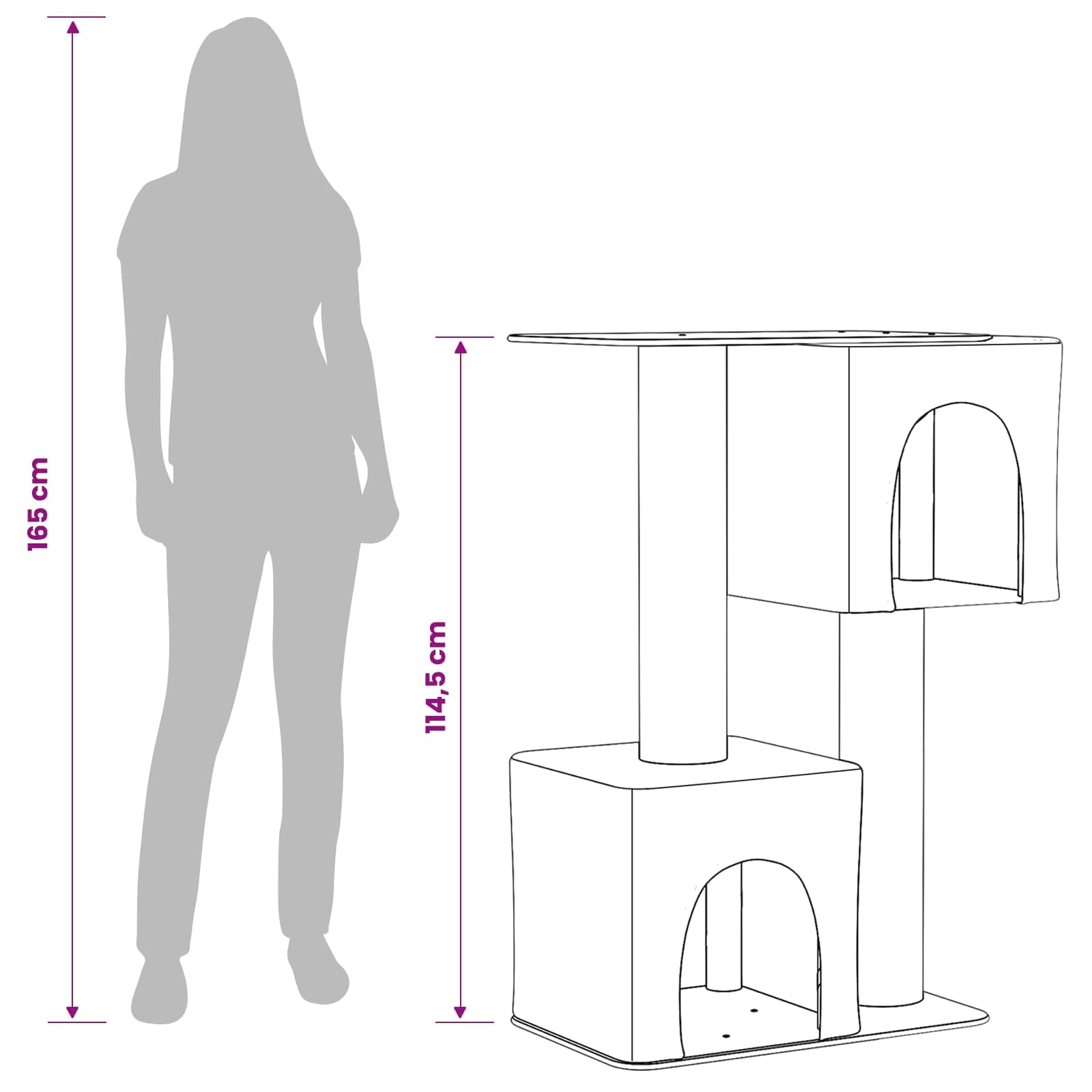 Rascador con columna rascador de sisal, gris oscuro, 114 cm | Torre de escalada de varios pisos con una acogedora cueva para gatos para el salón o el dormitorio.
