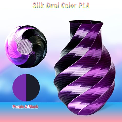 Image of ERYONE Silk Dual Color PLA Filament 3D Printer 1.75mm + /- 0.03mm, Bicolor Filament Two Tone PLA 250g(0.55lbs) Cardboard Spool, Black Purple