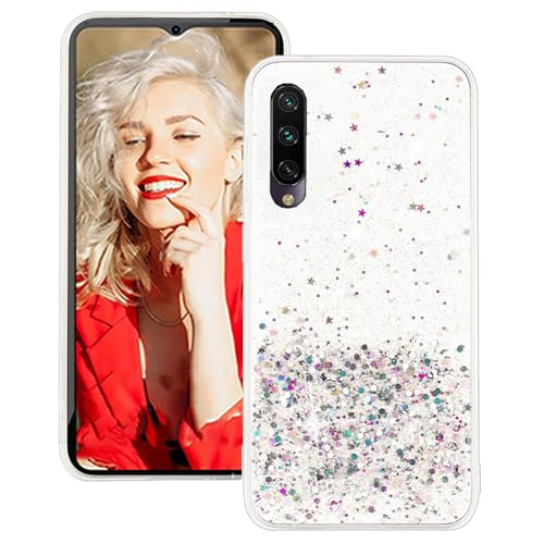 SEHEYA Cover compatibile con Xiaomi Mi A3 / Mi CC9E Custodia Brillantini Trasparente Silicone Morbido Sottile Case Scintillante Paillettes Cover per Donna Ragazza, Argento
