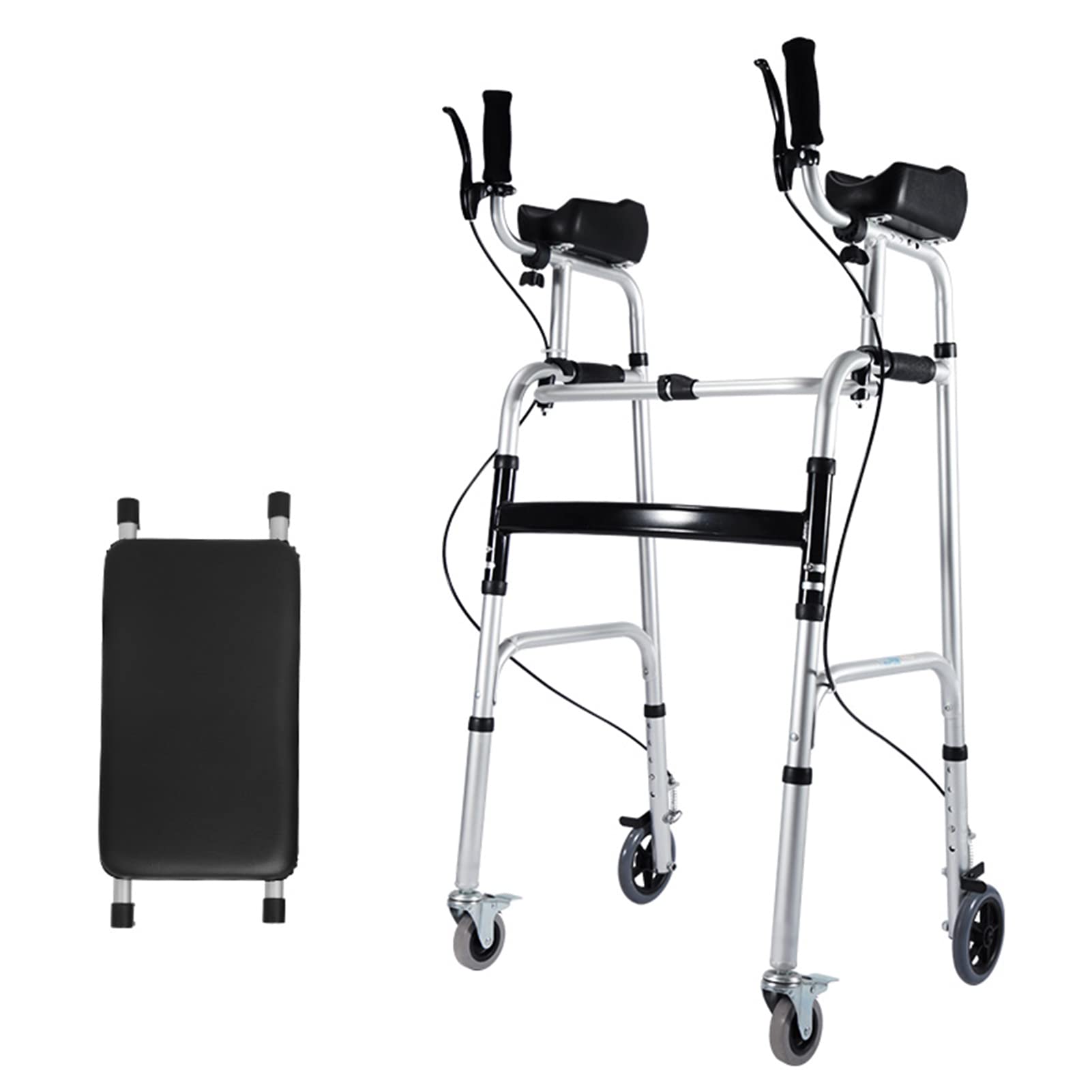 HMTE Andador de antebrazo Andador para Ancianos Aleación de Aluminio Ligero y Plegable Altura Ajustable con Freno de Mano y Asiento Uso en Interiores y Exteriores