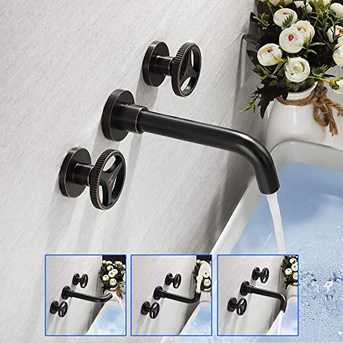 Wall Mount Bathroom Faucet Two Handle Vanity Lavatory Vessel Sink Faucet With 360° Swivel Spout, Skowll Oil Rubbed Bronze #TOP3