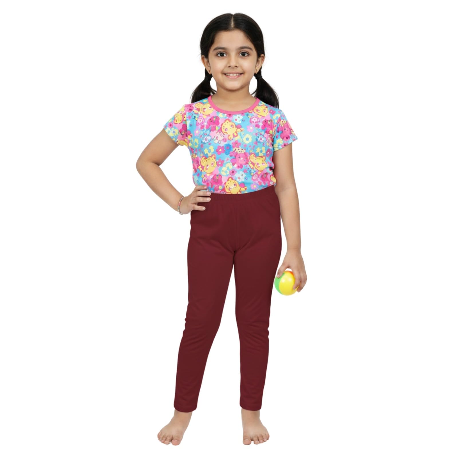 comfycute Cotton Leggings for Girls | Soft Stretchable Plain Ankle Length Bottoms for Kids | Non-Transparent Fabric | Comfortable Regular Fit Daily Leggings for All Day Use | 10-11 Yr Maroon - Image 2 thumbnail