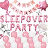 45 Pieces Sleepover Party Decoration Pink Sleepover Birthday Party Balloons Happy Birthday Banner Star Balloons for Girls Pajamas Slumber Party Night Out Party Decoration (Pink)