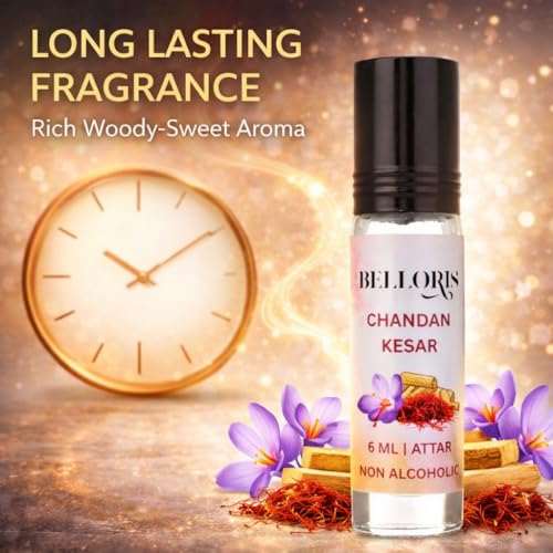 Image of Chandan Kesar Attar 6ml | Long Lasting Floral Attar Perfume Oil | Non Alcoholic Chandan Kesar Ittar | Premium Roll-On Fragrance for Men & Women Eid, Ramadan Gifts, Non Alcoholic & Vegan Fragrances