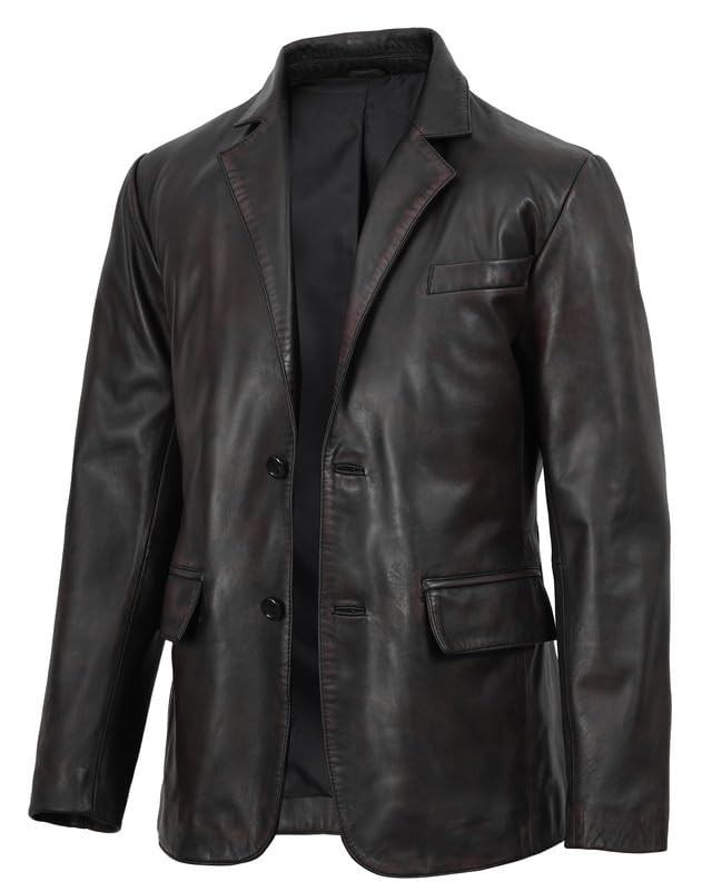 Image of Blingsoul Mens Leather Blazer - Casual Leather Sport Coat with Notch Lapel, Real Lambskin Leather Jacket for Men